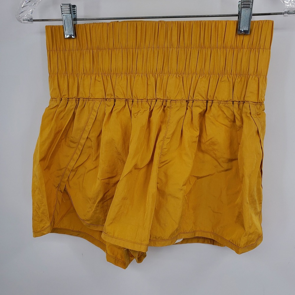 FP Movement The Way Home Shorts Mustard Yellow High Rise Smocked Running Small